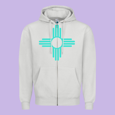 New Mexico Zia Sun In Turquoise Blue Zipper Hoodie Designed By Pixelflow