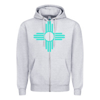 Heather Grey New Mexico Zia Sun in Turquoise Blue Zipper Hoodie - PixelFlow
