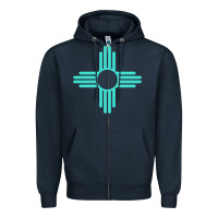 Navy New Mexico Zia Sun in Turquoise Blue Zipper Hoodie - PixelFlow
