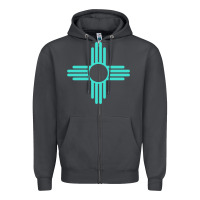 Smoke New Mexico Zia Sun in Turquoise Blue Zipper Hoodie - PixelFlow