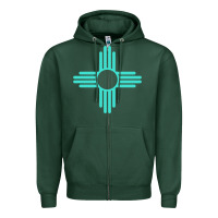Sports Green New Mexico Zia Sun in Turquoise Blue Zipper Hoodie - PixelFlow