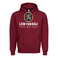 Burgundy lowenbrau Zipper Hoodie - SnappyArt