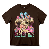 Chocolate Brown Happy Easter Day cow Heavy Core Tee - HowdyJamesFarm
