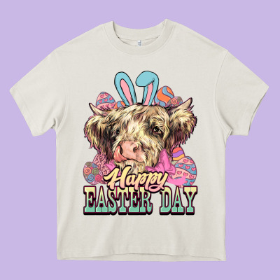 Happy Easter Day Cow Heavy Core Tee Designed By Howdyjamesfarm