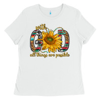 White with god all things are possible with sunflower bbs Ladies Tee - BundleAndBundleShop