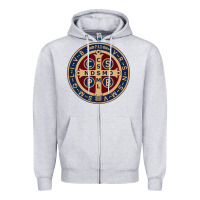 Heather Grey Saint Benedict Medal 1 Zipper Hoodie - SnappyArt
