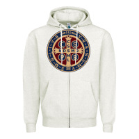 Oatmeal Heather Saint Benedict Medal 1 Zipper Hoodie - SnappyArt