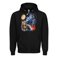 Black Fluffy Kitten Shoot Laser Rainbow Space Galaxy, Cat Gifts Zipper Hoodie - SnappyArt