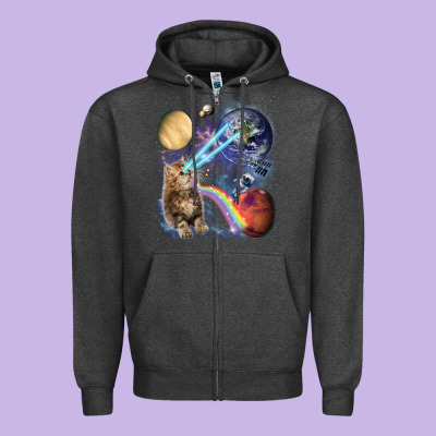 Fluffy Kitten Shoot Laser Rainbow Space Galaxy, Cat Gifts Zipper Hoodie Designed By Snappyart