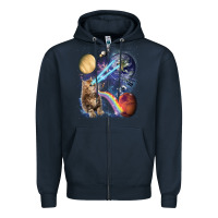 Navy Fluffy Kitten Shoot Laser Rainbow Space Galaxy, Cat Gifts Zipper Hoodie - SnappyArt