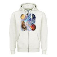 Oatmeal Heather Fluffy Kitten Shoot Laser Rainbow Space Galaxy, Cat Gifts Zipper Hoodie - SnappyArt