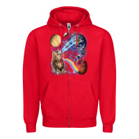 Red Fluffy Kitten Shoot Laser Rainbow Space Galaxy, Cat Gifts Zipper Hoodie - SnappyArt