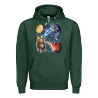 Sports Green Fluffy Kitten Shoot Laser Rainbow Space Galaxy, Cat Gifts Zipper Hoodie - SnappyArt