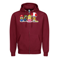 Burgundy Super Minion Bros Zipper Hoodie - FloraArt