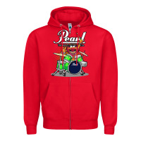 Red ANIMAL DRUMMER PEARL DRUMS Zipper Hoodie - FloraArt