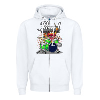 White ANIMAL DRUMMER PEARL DRUMS Zipper Hoodie - FloraArt