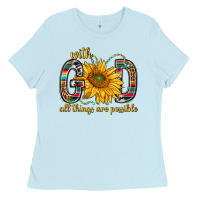 Baby Blue with god all things are possible with sunflower bbs Ladies Tee - BundleAndBundleShop