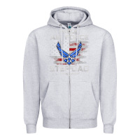 Heather Grey proud air force step dad veteran vintage flag veterans day t shirt Zipper Hoodie - FloraArt
