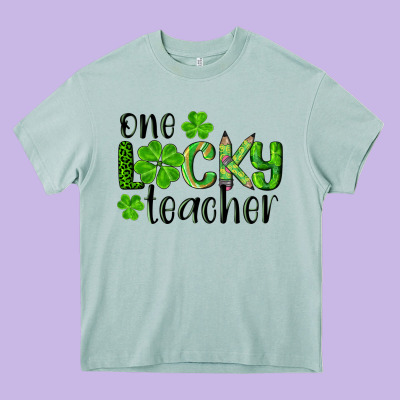St. Patrick's Day One Lucky Teacher Heavy Core Tee Designed By Ranaportraitstore