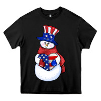 Black Patriotic snowman 4th of july Heavy Core Tee - HowdyJamesFarm