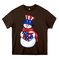 Chocolate Brown Patriotic snowman 4th of july Heavy Core Tee - HowdyJamesFarm