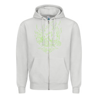 Dove Grey Cyberpunk samurai Neon Green Zipper Hoodie - FloraArt
