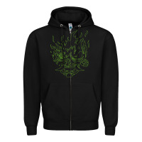 Black Cyberpunk samurai Neon Green Zipper Hoodie - FloraArt