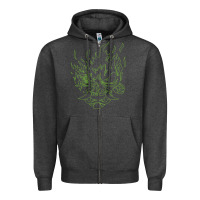 Charcoal Heather Cyberpunk samurai Neon Green Zipper Hoodie - FloraArt