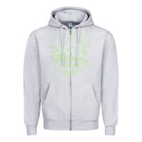 Heather Grey Cyberpunk samurai Neon Green Zipper Hoodie - FloraArt