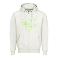 Oatmeal Heather Cyberpunk samurai Neon Green Zipper Hoodie - FloraArt