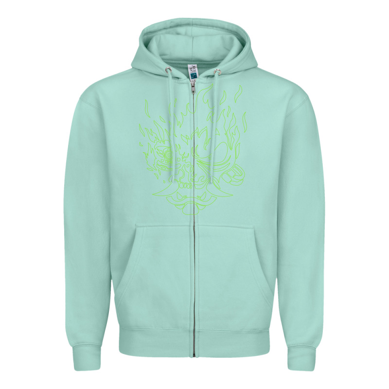 Cyberpunk Samurai Neon Green Zipper Hoodie by FloraArt | Teevron