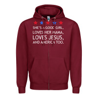 Burgundy she's a good girl, she's loves her mama, loves jesus t shirt Zipper Hoodie - FloraArt
