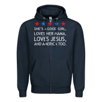 Navy she's a good girl, she's loves her mama, loves jesus t shirt Zipper Hoodie - FloraArt