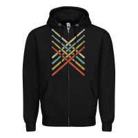 Black retro vintage drummer tshirt 70s 80s distressed drum sticks long sleev Zipper Hoodie - FloraArt