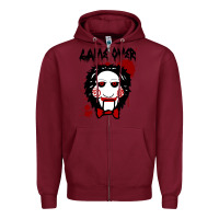 Burgundy Billy Puppet Saw Jigsaw Inspired Zipper Hoodie - FloraArt