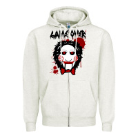 Oatmeal Heather Billy Puppet Saw Jigsaw Inspired Zipper Hoodie - FloraArt