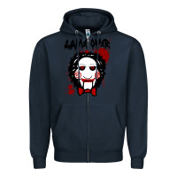 Navy Billy Puppet Saw Jigsaw Inspired Zipper Hoodie - FloraArt