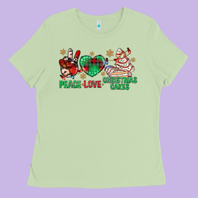 Peace Love Christmas Cakes Bbs Ladies Tee Designed By Bundleandbundleshop