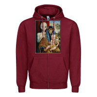 Burgundy alien chimp baby religion conspiracy poster Zipper Hoodie - FloraArt