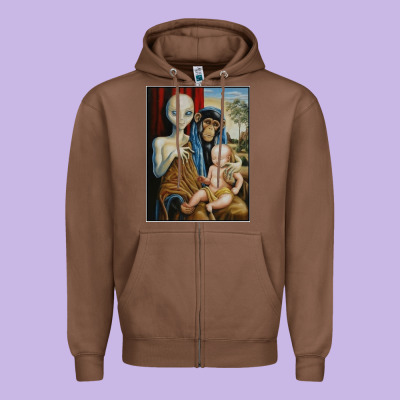 Alien Chimp Baby Religion Conspiracy Poster Zipper Hoodie Designed By Floraart