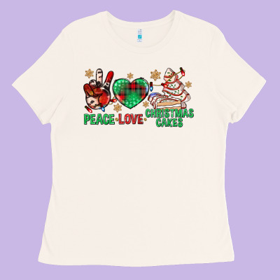 Peace Love Christmas Cakes Bbs Ladies Tee Designed By Bundleandbundleshop