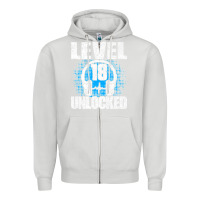 Dove Grey Level 18 Unlocked Birthday 18 Years Gamer Premium T Shirt Zipper Hoodie - FloraArt