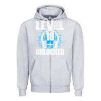 Heather Grey Level 18 Unlocked Birthday 18 Years Gamer Premium T Shirt Zipper Hoodie - FloraArt