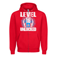 Red Level 18 Unlocked Birthday 18 Years Gamer Premium T Shirt Zipper Hoodie - FloraArt