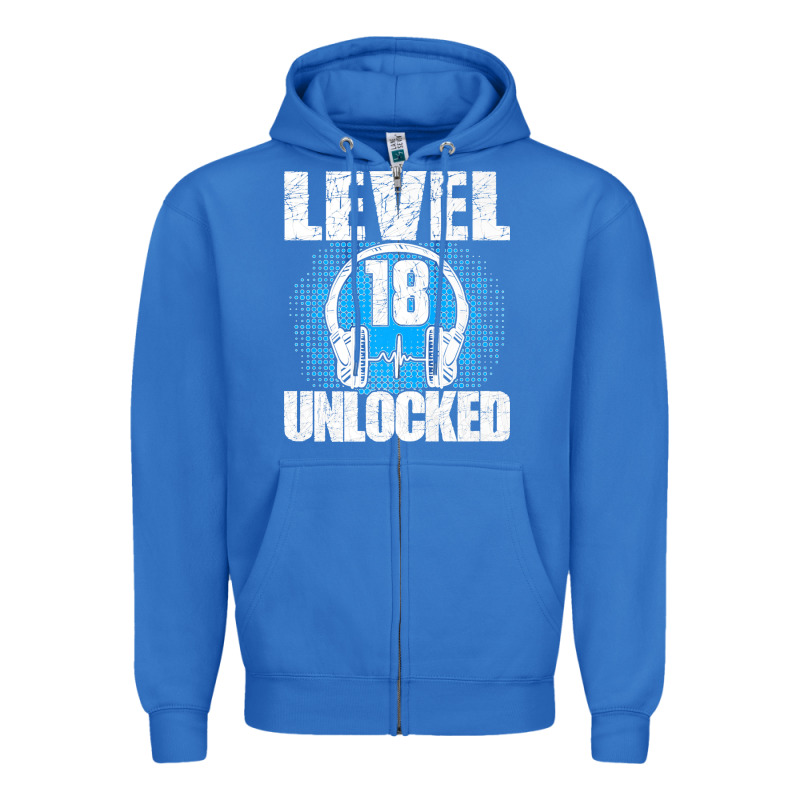 Level 18 Unlocked Birthday 18 Years Gamer Premium T Shirt Zipper Hoodie by FloraArt | Teevron