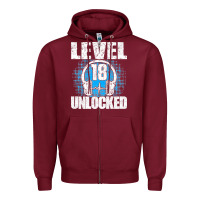Burgundy Level 18 Unlocked Birthday 18 Years Gamer Premium T Shirt Zipper Hoodie - FloraArt