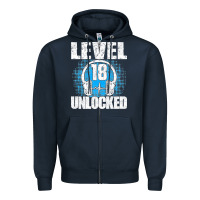 Navy Level 18 Unlocked Birthday 18 Years Gamer Premium T Shirt Zipper Hoodie - FloraArt
