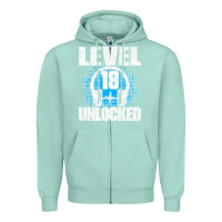 Seafoam Level 18 Unlocked Birthday 18 Years Gamer Premium T Shirt Zipper Hoodie - FloraArt