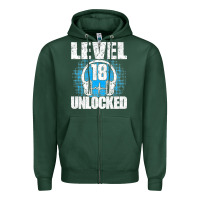 Sports Green Level 18 Unlocked Birthday 18 Years Gamer Premium T Shirt Zipper Hoodie - FloraArt