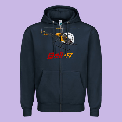 Bell 47 Helicopter Zipper Hoodie Designed By Artmosaic